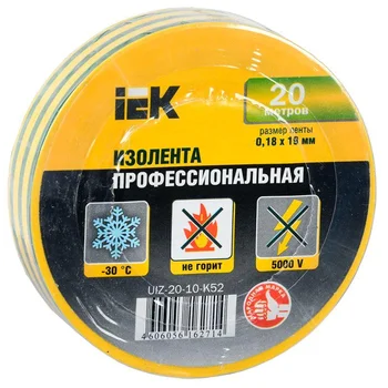 Изолента ПВХ 0.18х19мм желт./зел. (рул.20м) IEK UIZ-20-10-K52 Изолента ПВХ 0.18х19мм желт./зел. (рул.20м) IEK UIZ-20-10-K52